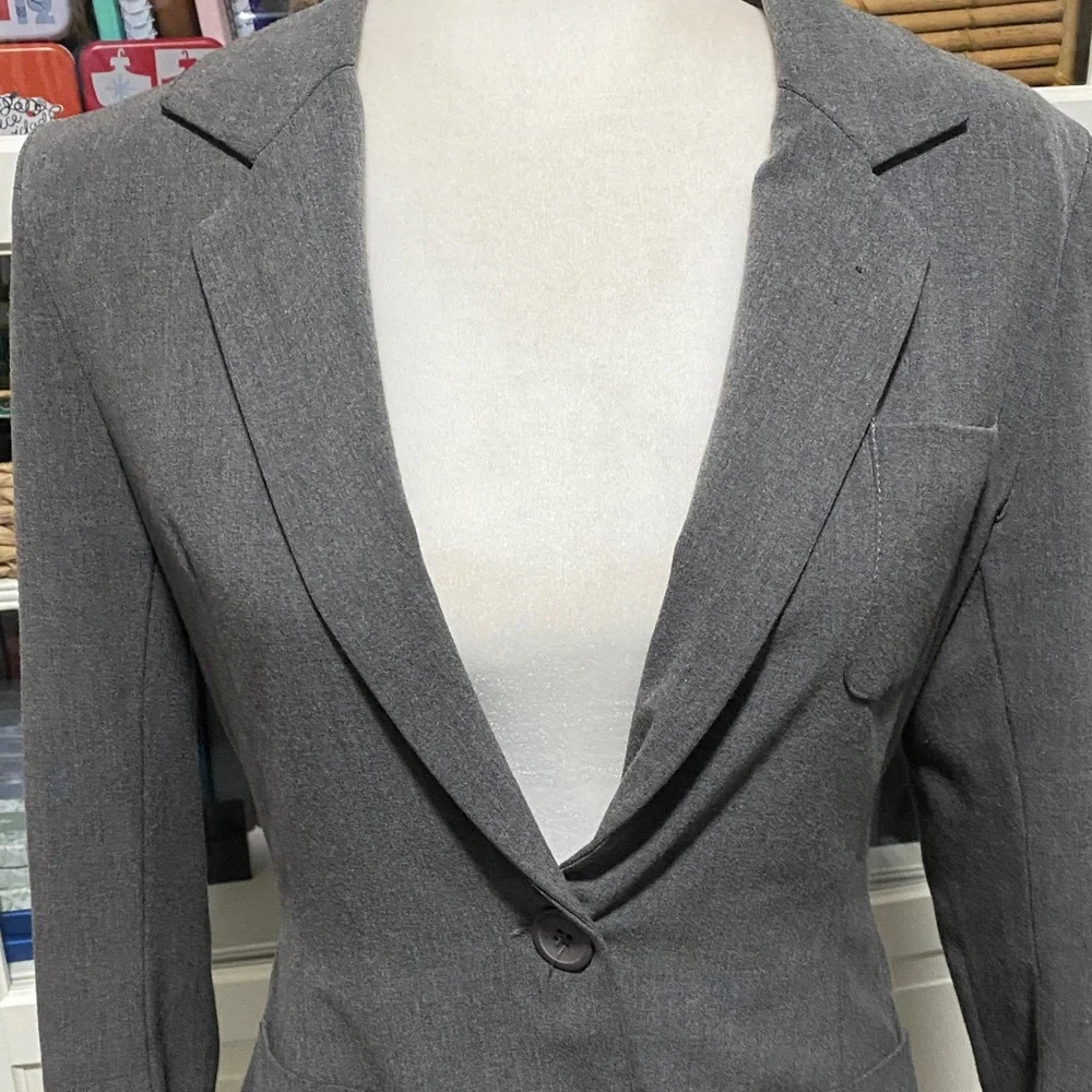 Gray Single Button Fitted Blazer Jacket Split Tail - Picture 6 of 17